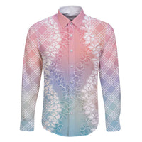 Hawaii Aloha Plumeria Lei Pastel Candy Palaka Family Matching Off Shoulder Maxi Dress and Hawaiian Shirt - Polynesian Pride