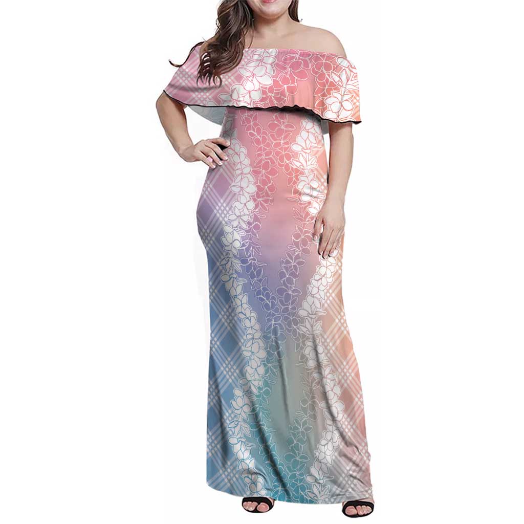 Hawaii Aloha Plumeria Lei Pastel Candy Palaka Family Matching Off Shoulder Maxi Dress and Hawaiian Shirt - Polynesian Pride