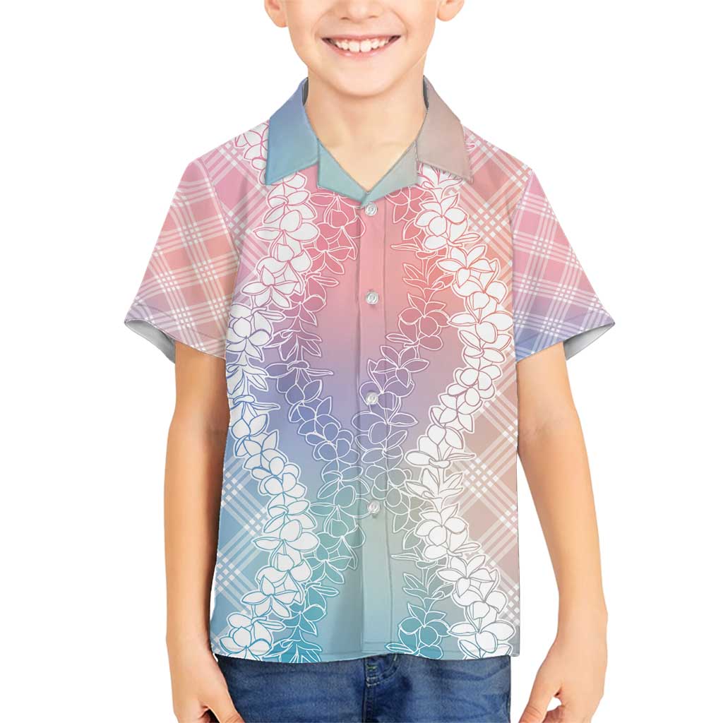 Hawaii Aloha Plumeria Lei Pastel Candy Palaka Family Matching Off Shoulder Maxi Dress and Hawaiian Shirt - Polynesian Pride