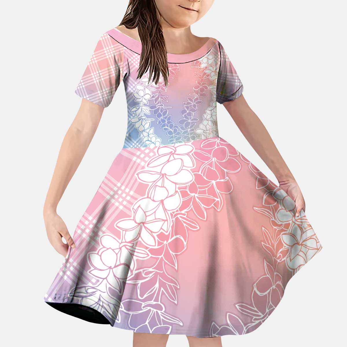 Hawaii Aloha Plumeria Lei Pastel Candy Palaka Kid Short Sleeve Dress LT7 KID Pastel - Polynesian Pride