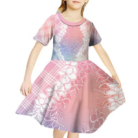 Hawaii Aloha Plumeria Lei Pastel Candy Palaka Kid Short Sleeve Dress - Polynesian Pride