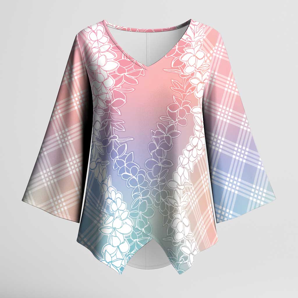 Hawaii Aloha Plumeria Lei Pastel Candy Palaka Kimono Sleeve Blouse - Polynesian Pride