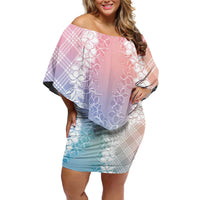 Hawaii Aloha Plumeria Lei Pastel Candy Palaka Off Shoulder Short Dress - Polynesian Pride