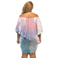 Hawaii Aloha Plumeria Lei Pastel Candy Palaka Off Shoulder Short Dress - Polynesian Pride