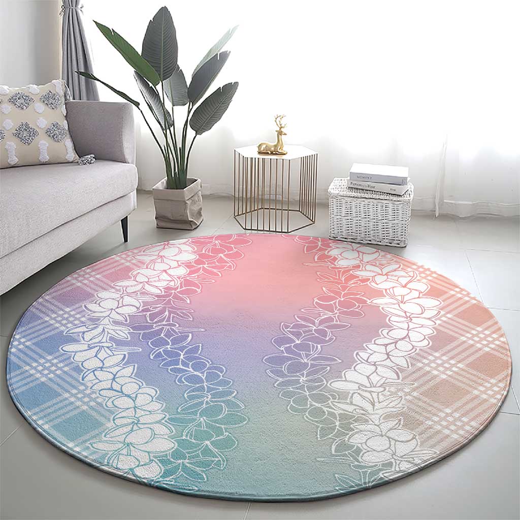 Hawaii Aloha Plumeria Lei Pastel Candy Palaka Round Carpet - Polynesian Pride