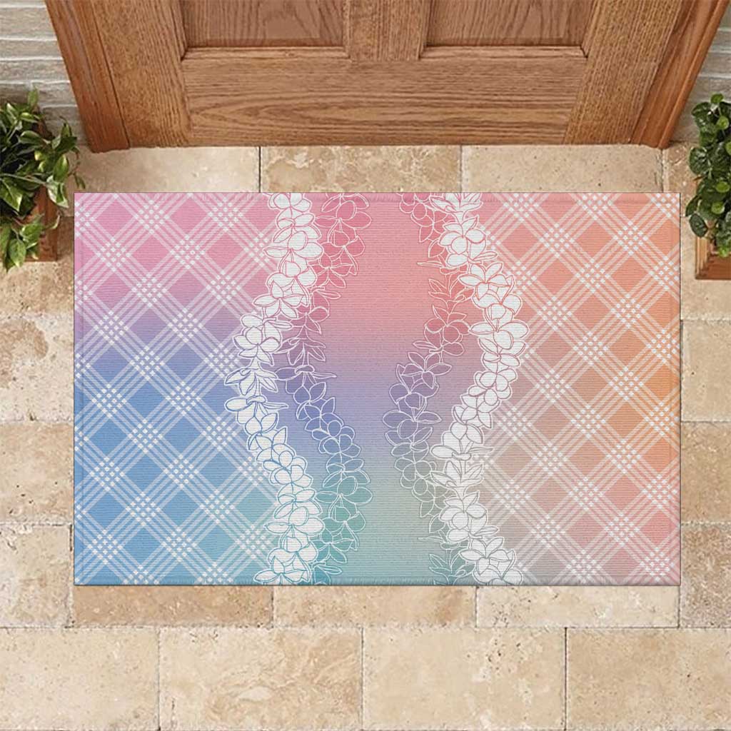Hawaii Aloha Plumeria Lei Pastel Candy Palaka Rubber Doormat - Polynesian Pride
