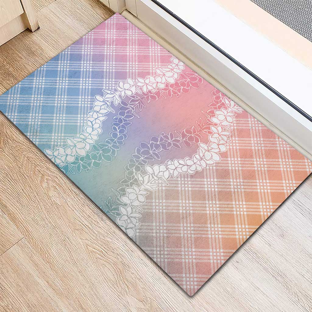 Hawaii Aloha Plumeria Lei Pastel Candy Palaka Rubber Doormat - Polynesian Pride
