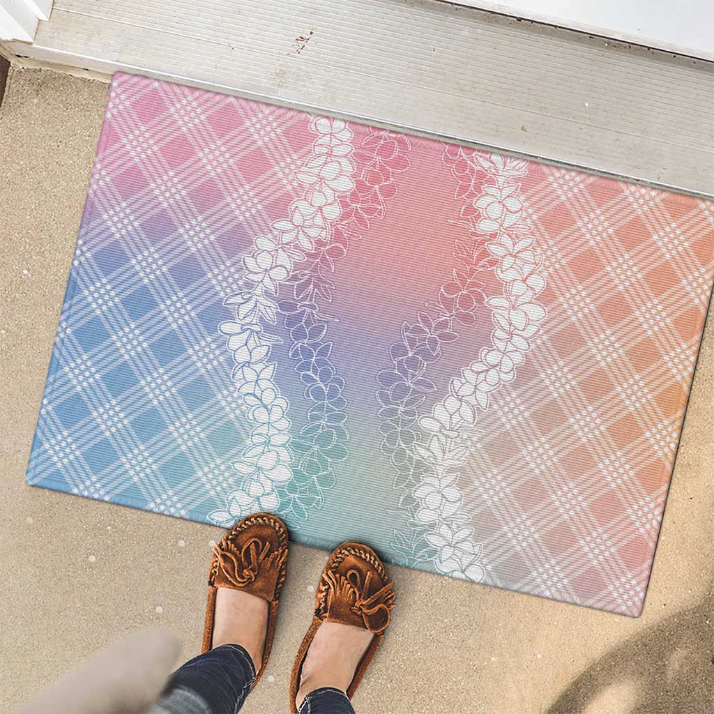 Hawaii Aloha Plumeria Lei Pastel Candy Palaka Rubber Doormat - Polynesian Pride
