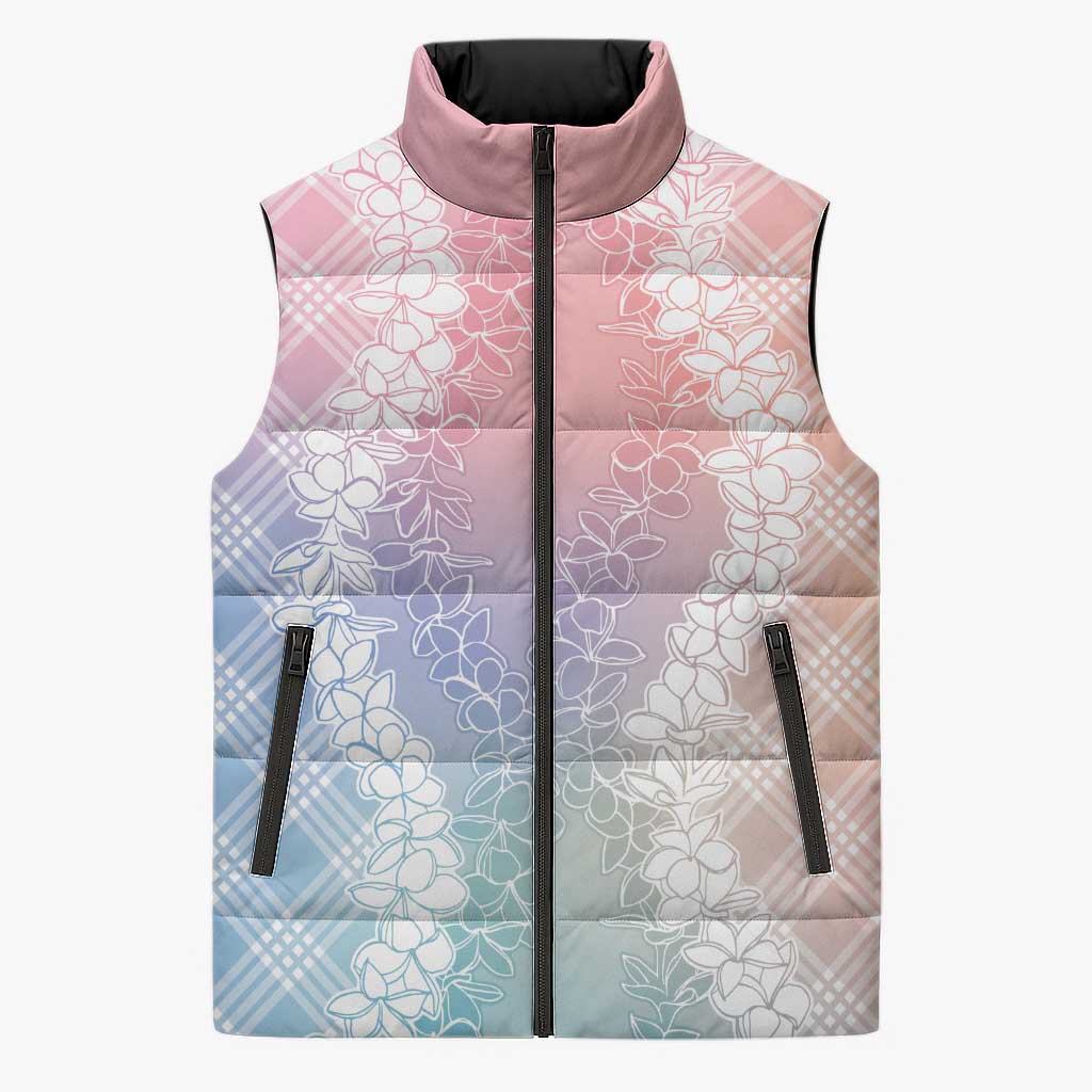Hawaii Aloha Plumeria Lei Pastel Candy Palaka Sleeveless Puffer Jacket - Polynesian Pride