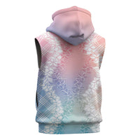 Hawaii Aloha Plumeria Lei Pastel Candy Palaka Sleeveless Zip Hoodie - Polynesian Pride