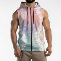 Hawaii Aloha Plumeria Lei Pastel Candy Palaka Sleeveless Zip Hoodie - Polynesian Pride