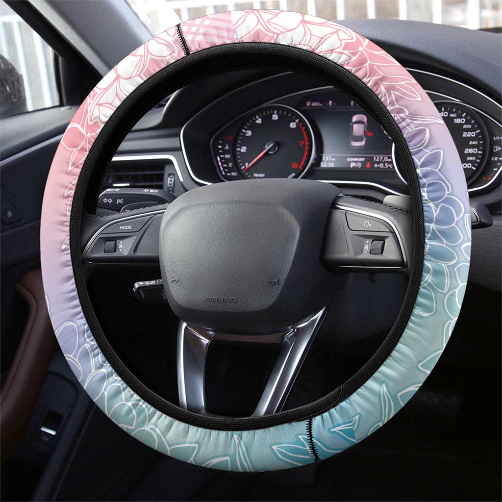Hawaii Aloha Plumeria Lei Pastel Candy Palaka Steering Wheel Cover - Polynesian Pride