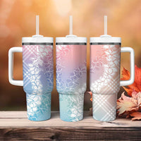 Hawaii Aloha Plumeria Lei Pastel Candy Palaka Tumbler With Handle - Polynesian Pride