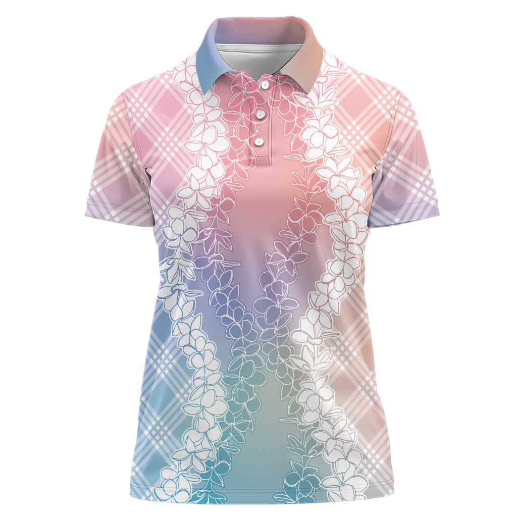 Hawaii Aloha Plumeria Lei Pastel Candy Palaka Women Polo Shirt LT7 Female Pastel - Polynesian Pride