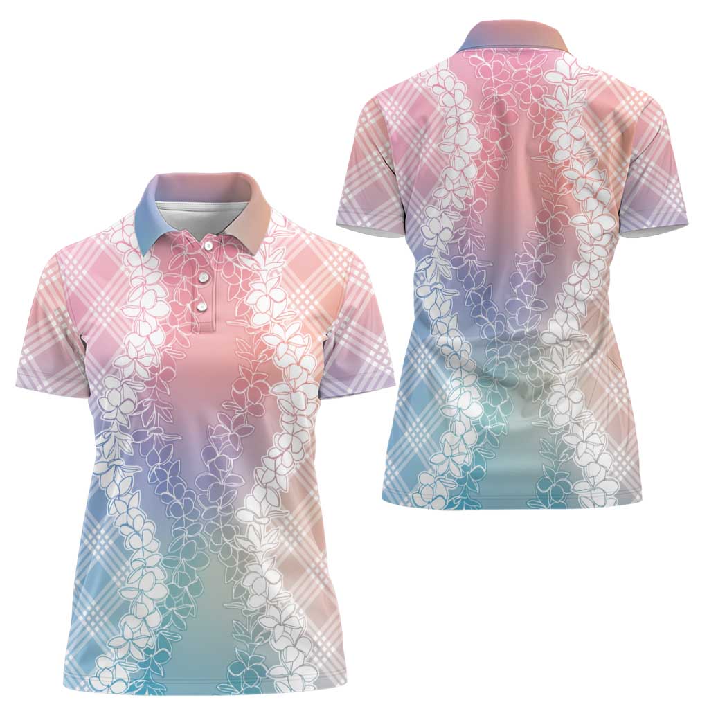 Hawaii Aloha Plumeria Lei Pastel Candy Palaka Women Polo Shirt - Polynesian Pride