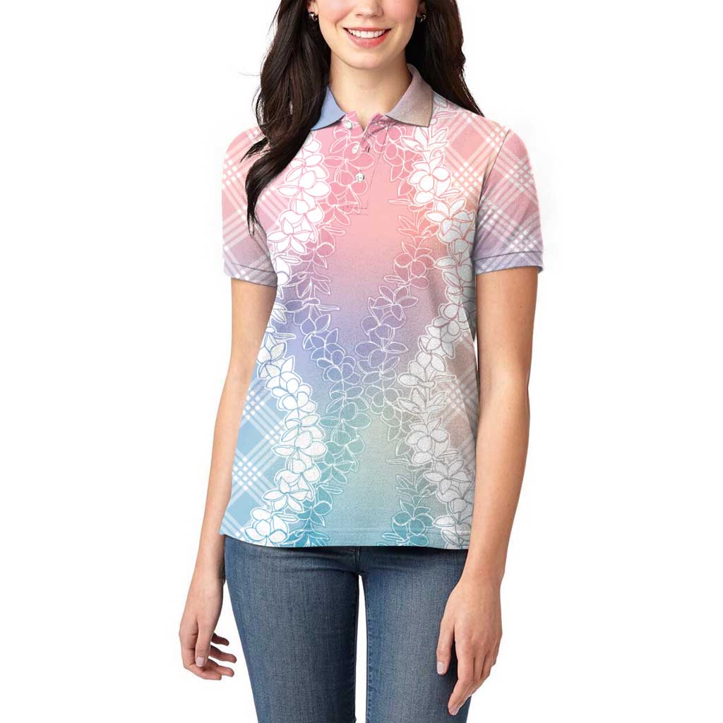 Hawaii Aloha Plumeria Lei Pastel Candy Palaka Women Polo Shirt - Polynesian Pride