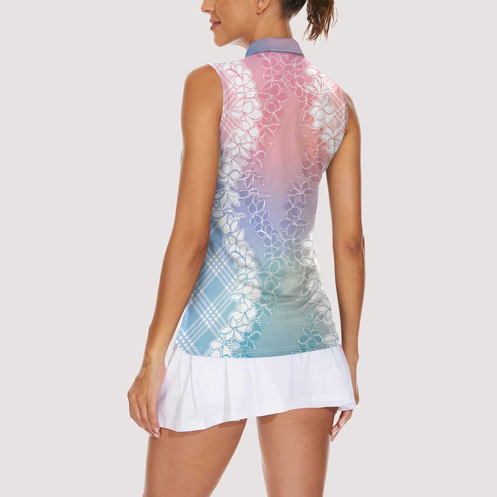 Hawaii Aloha Plumeria Lei Pastel Candy Palaka Women Sleeveless Polo Shirt - Polynesian Pride
