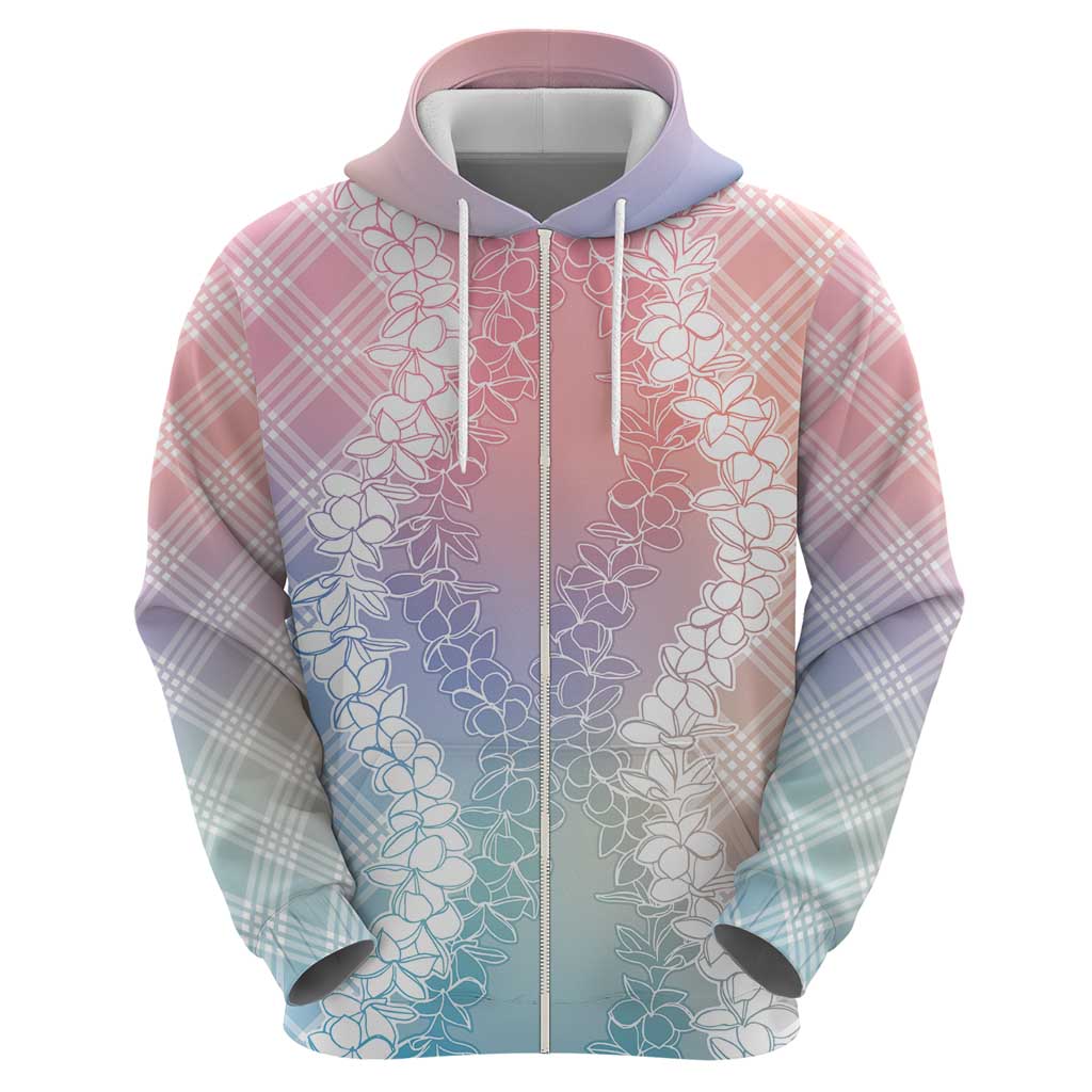Hawaii Aloha Plumeria Lei Pastel Candy Palaka Zip Hoodie - Polynesian Pride