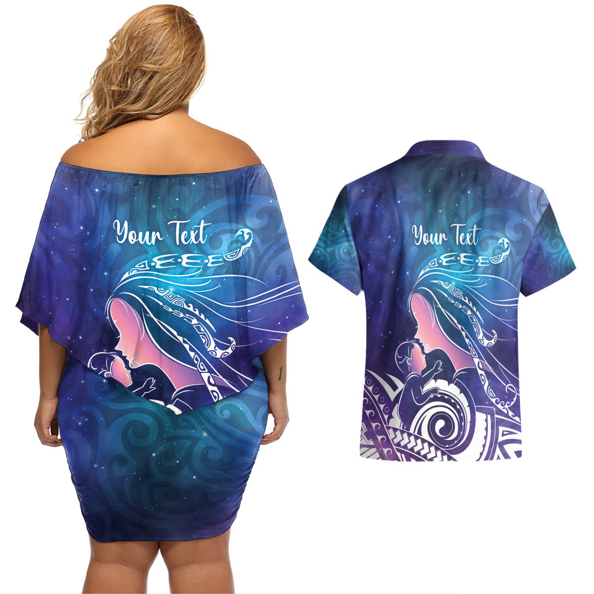 New Zealand Mother's Day Couples Matching Off Shoulder Short Dress and Hawaiian Shirt Maori Hari Ra Mama