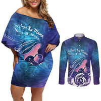 New Zealand Mother's Day Couples Matching Off Shoulder Short Dress and Long Sleeve Button Shirt Maori Hari Ra Mama