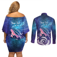 New Zealand Mother's Day Couples Matching Off Shoulder Short Dress and Long Sleeve Button Shirt Maori Hari Ra Mama