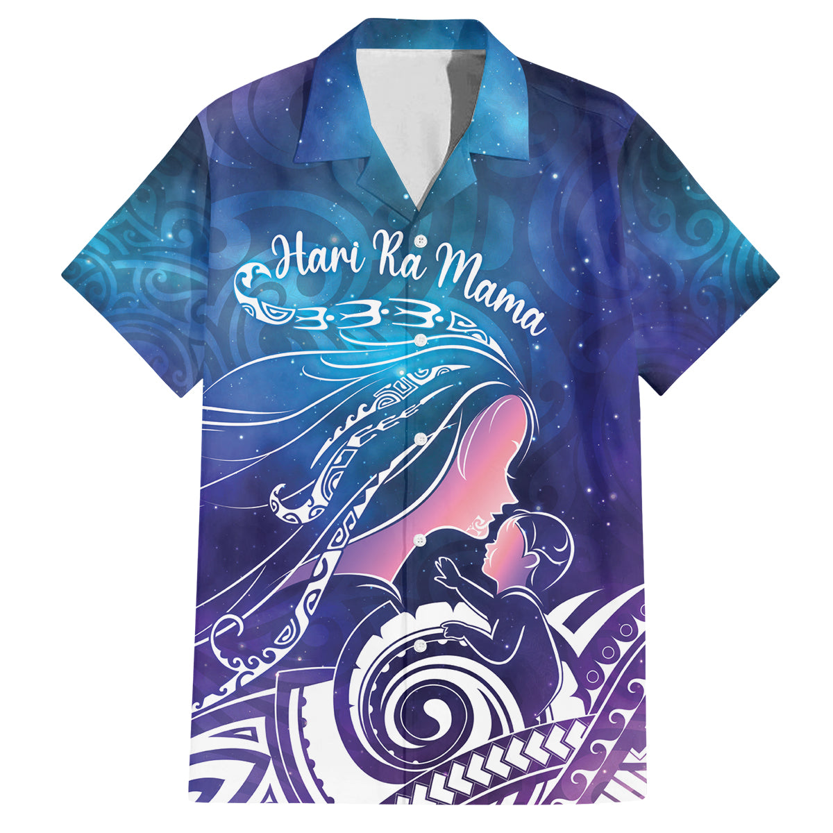 New Zealand Mother's Day Family Matching Long Sleeve Bodycon Dress and Hawaiian Shirt Maori Hari Ra Mama LT7 Dad's Shirt - Short Sleeve Galaxy - Polynesian Pride