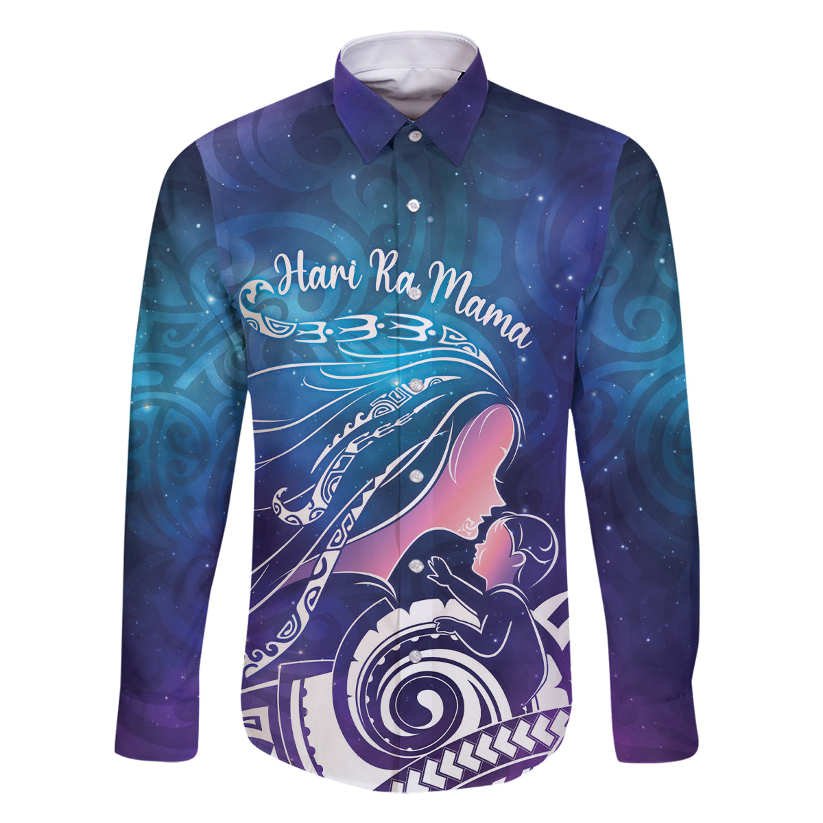New Zealand Mother's Day Family Matching Long Sleeve Bodycon Dress and Hawaiian Shirt Maori Hari Ra Mama LT7 Dad's Shirt - Long Sleeve Galaxy - Polynesian Pride