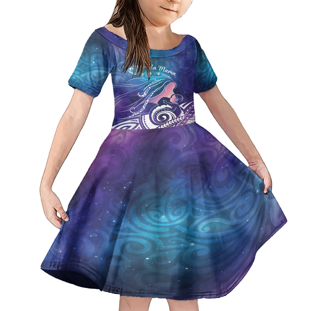 New Zealand Mother's Day Family Matching Short Sleeve Bodycon Dress and Hawaiian Shirt Maori Hari Ra Mama LT7 Daughter's Dress Galaxy - Polynesian Pride