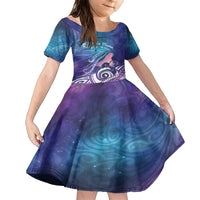 New Zealand Mother's Day Family Matching Short Sleeve Bodycon Dress and Hawaiian Shirt Maori Hari Ra Mama LT7 Daughter's Dress Galaxy - Polynesian Pride