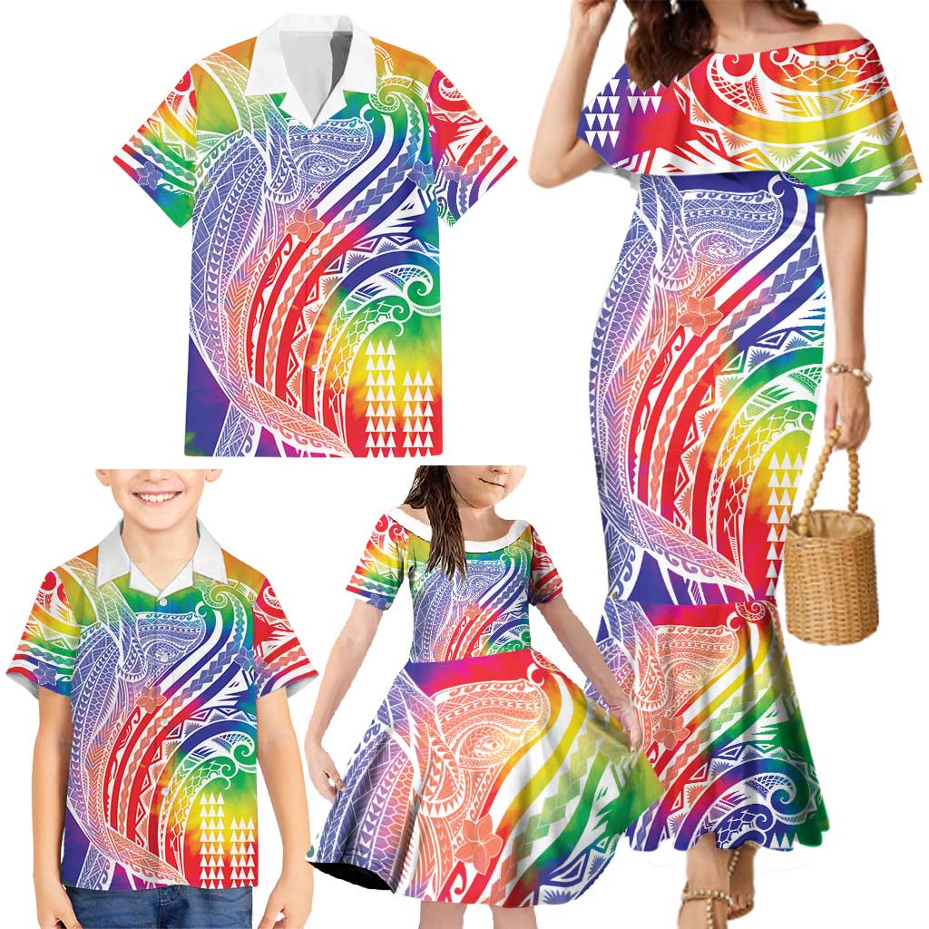 Aloha Pride Rainbow Tie Dye Family Matching Mermaid Dress and Hawaiian Shirt Humpback Whale - Love is Love