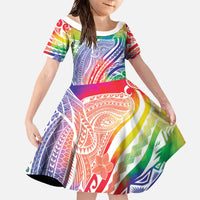Aloha Pride Rainbow Tie Dye Family Matching Off The Shoulder Long Sleeve Dress and Hawaiian Shirt Humpback Whale - Love is Love