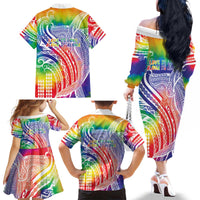 Aloha Pride Rainbow Tie Dye Family Matching Off The Shoulder Long Sleeve Dress and Hawaiian Shirt Humpback Whale - Love is Love