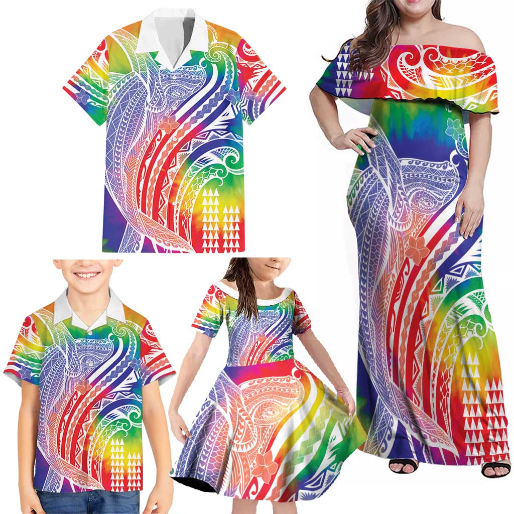Aloha Pride Rainbow Tie Dye Family Matching Off Shoulder Maxi Dress and Hawaiian Shirt Humpback Whale - Love is Love