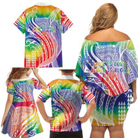 Aloha Pride Rainbow Tie Dye Family Matching Off Shoulder Short Dress and Hawaiian Shirt Humpback Whale - Love is Love