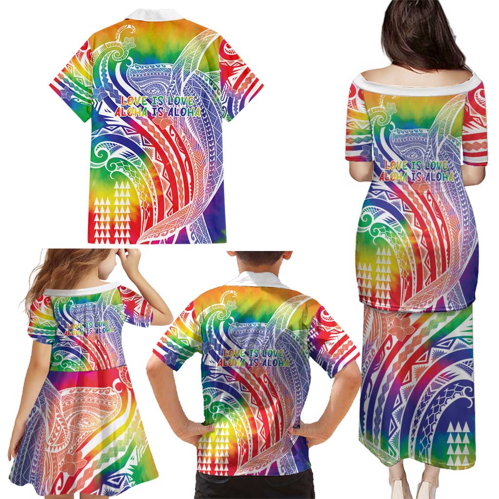 Aloha Pride Rainbow Tie Dye Family Matching Puletasi and Hawaiian Shirt Humpback Whale - Love is Love