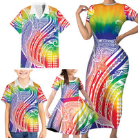 Aloha Pride Rainbow Tie Dye Family Matching Short Sleeve Bodycon Dress and Hawaiian Shirt Humpback Whale - Love is Love