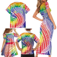 Aloha Pride Rainbow Tie Dye Family Matching Short Sleeve Bodycon Dress and Hawaiian Shirt Humpback Whale - Love is Love