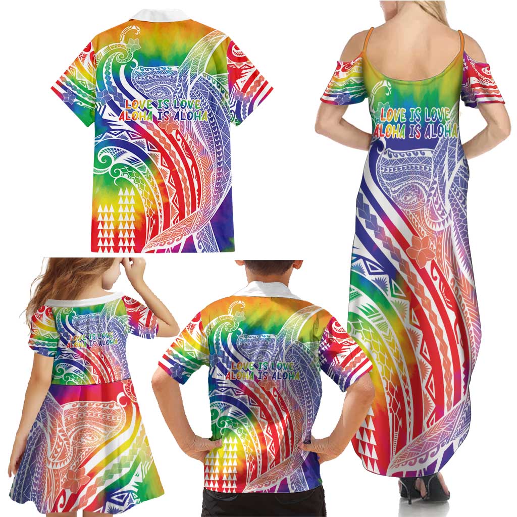 Aloha Pride Rainbow Tie Dye Family Matching Summer Maxi Dress and Hawaiian Shirt Humpback Whale - Love is Love
