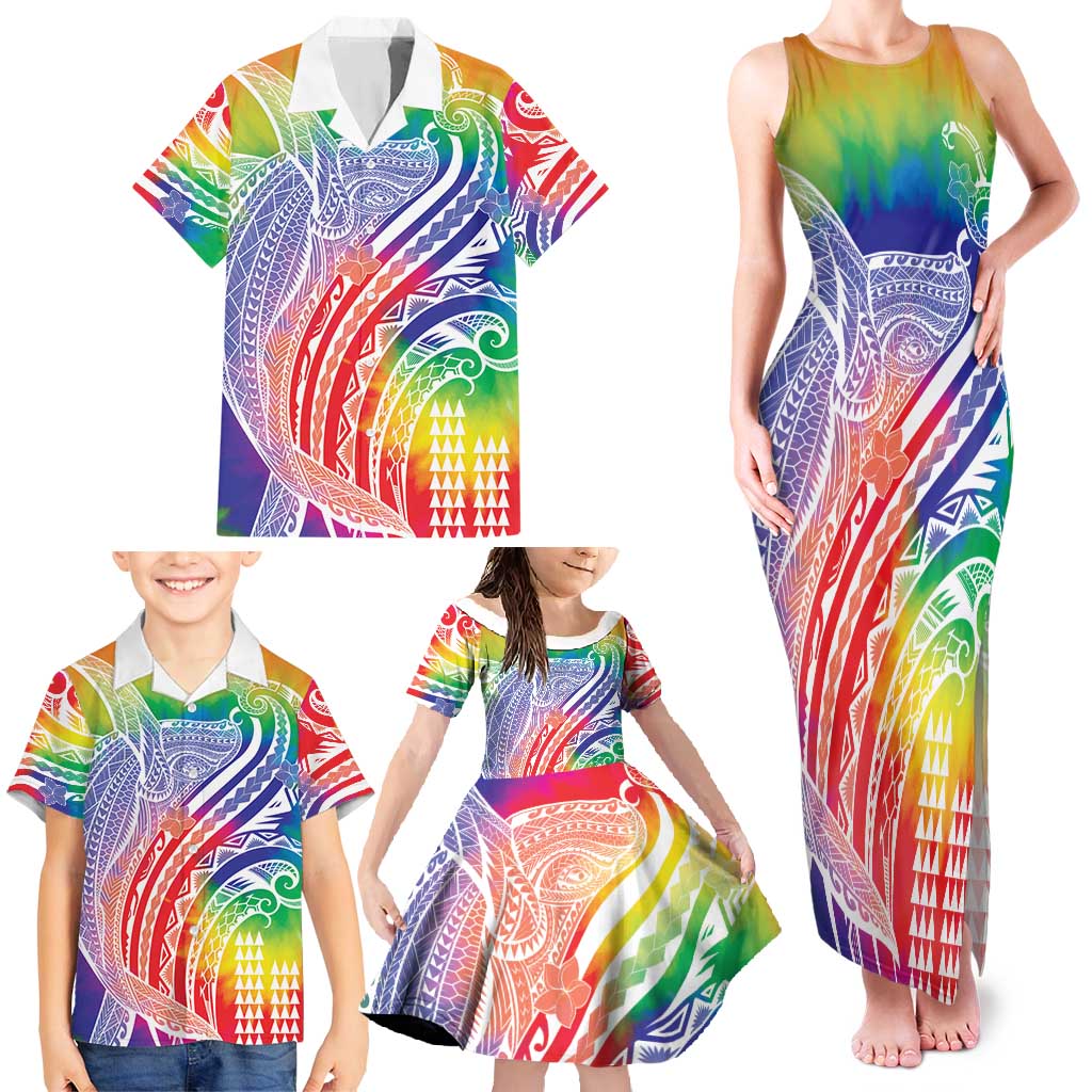 Aloha Pride Rainbow Tie Dye Family Matching Tank Maxi Dress and Hawaiian Shirt Humpback Whale - Love is Love