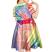 Aloha Pride Rainbow Tie Dye Kid Short Sleeve Dress Humpback Whale - Love is Love
