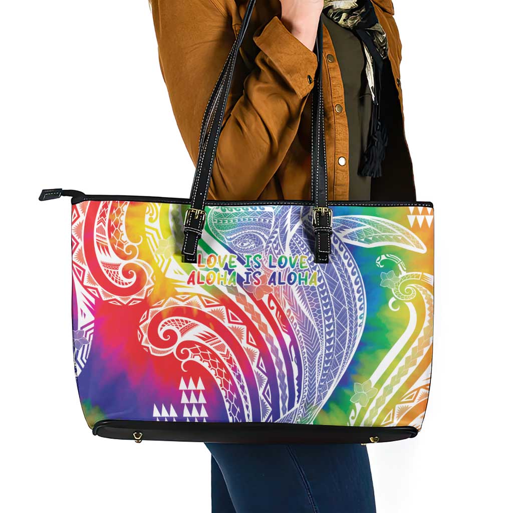 Aloha Pride Rainbow Tie Dye Leather Tote Bag Humpback Whale - Love is Love LT7 - Polynesian Pride
