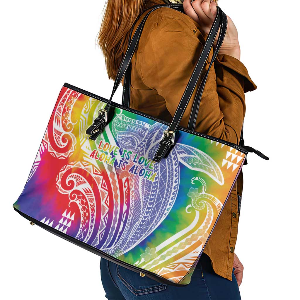 Aloha Pride Rainbow Tie Dye Leather Tote Bag Humpback Whale - Love is Love LT7 - Polynesian Pride