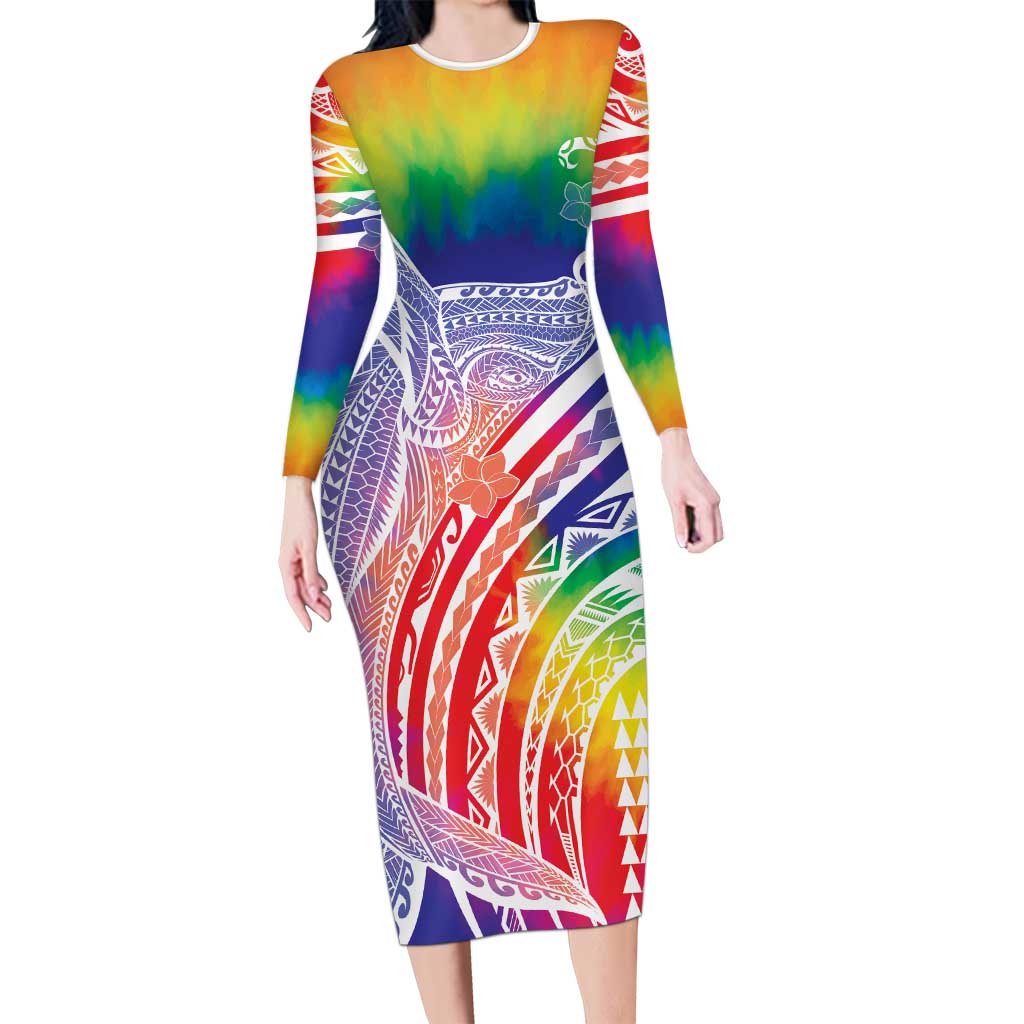 Aloha Pride Rainbow Tie Dye Long Sleeve Bodycon Dress Humpback Whale - Love is Love