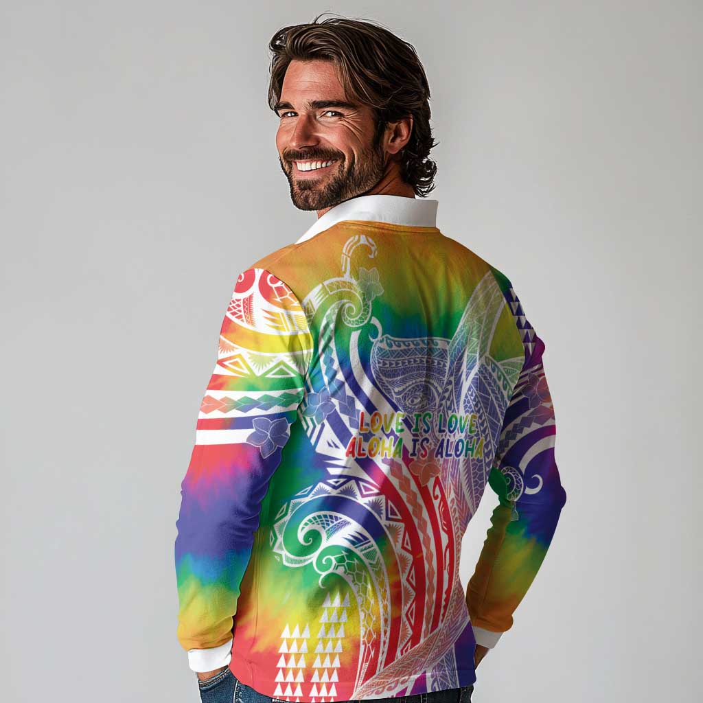 Aloha Pride Rainbow Tie Dye Long Sleeve Polo Shirt Humpback Whale - Love is Love
