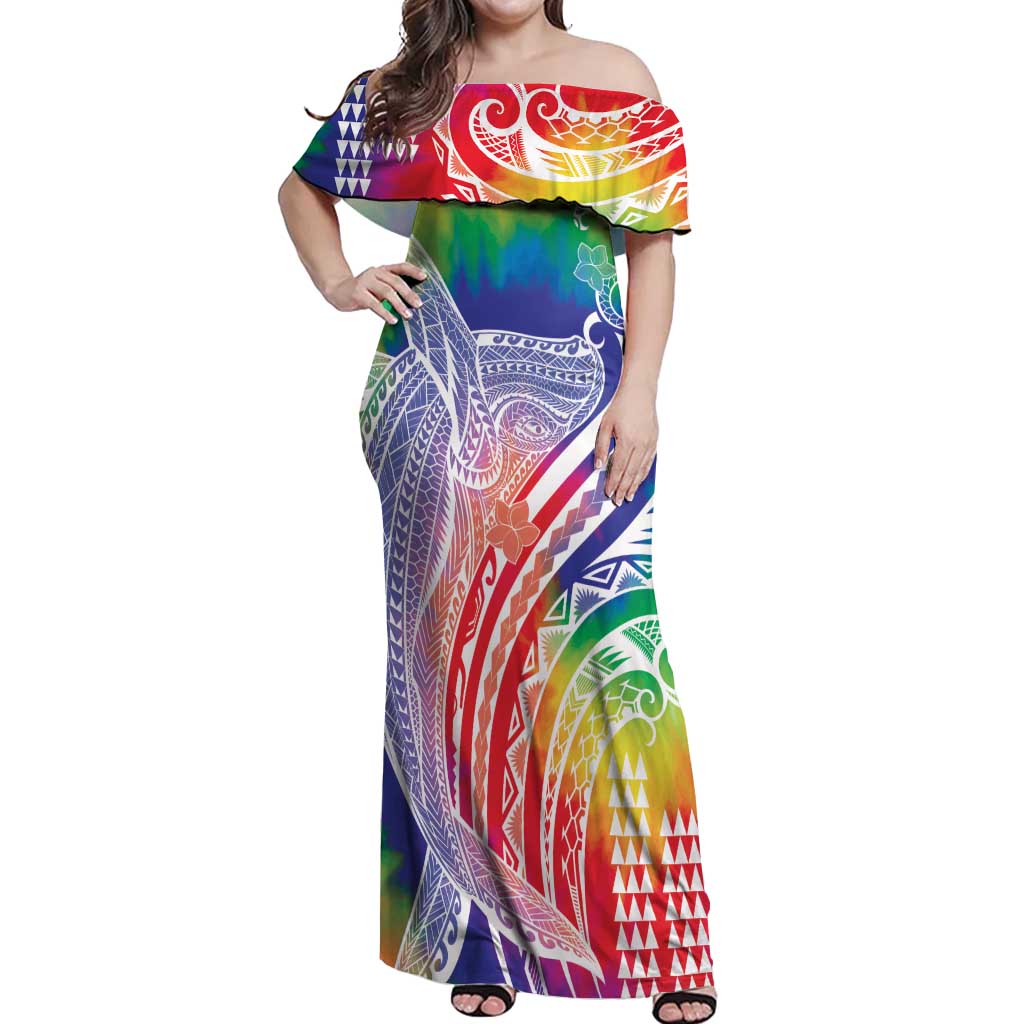 Aloha Pride Rainbow Tie Dye Off Shoulder Maxi Dress Humpback Whale - Love is Love
