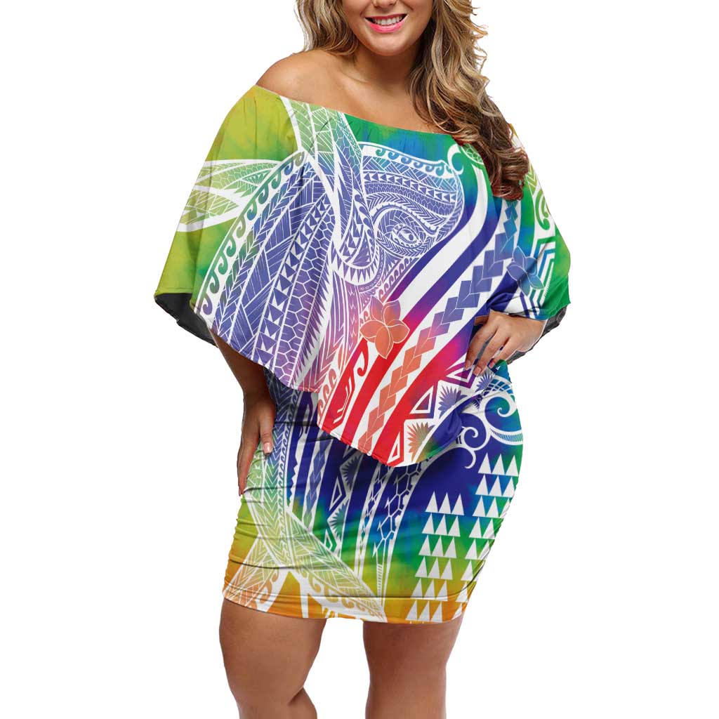 Aloha Pride Rainbow Tie Dye Off Shoulder Short Dress Humpback Whale - Love is Love