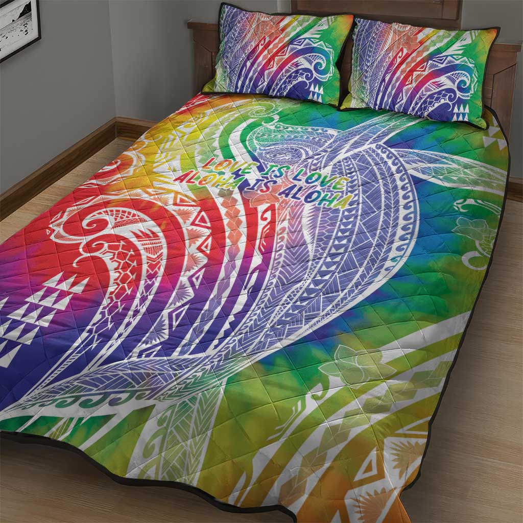 Aloha Pride Rainbow Tie Dye Quilt Bed Set Humpback Whale - Love is Love