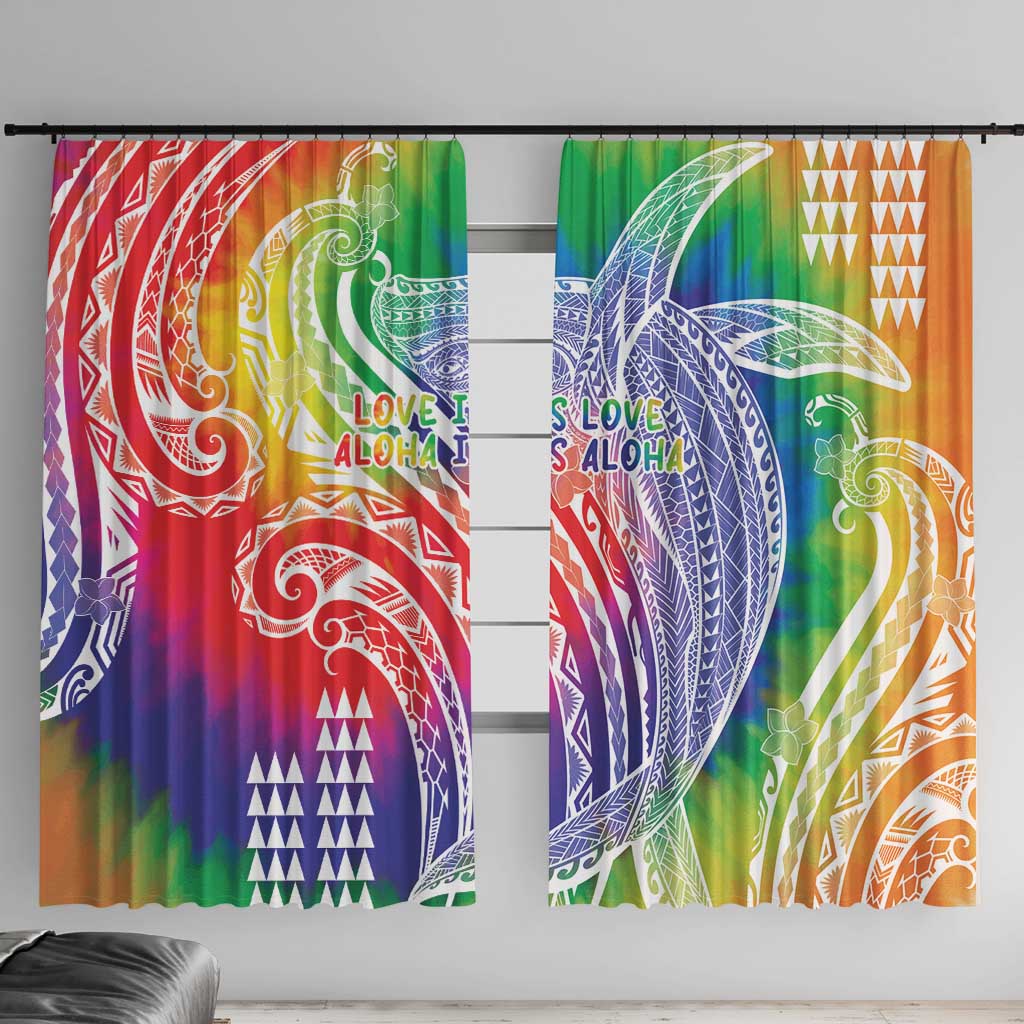 Aloha Pride Rainbow Tie Dye Window Curtain Humpback Whale - Love is Love LT7 With Hooks Colorful - Polynesian Pride