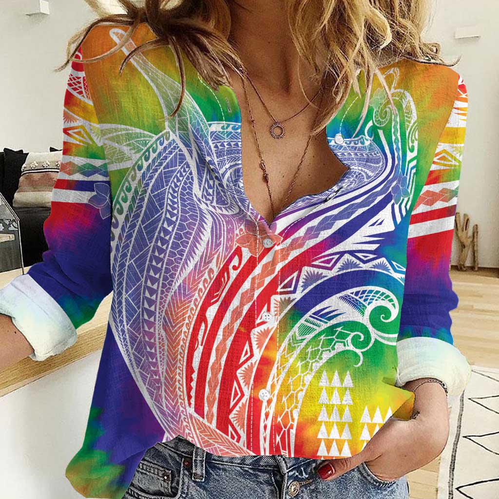 Aloha Pride Rainbow Tie Dye Women Casual Shirt Humpback Whale - Love is Love