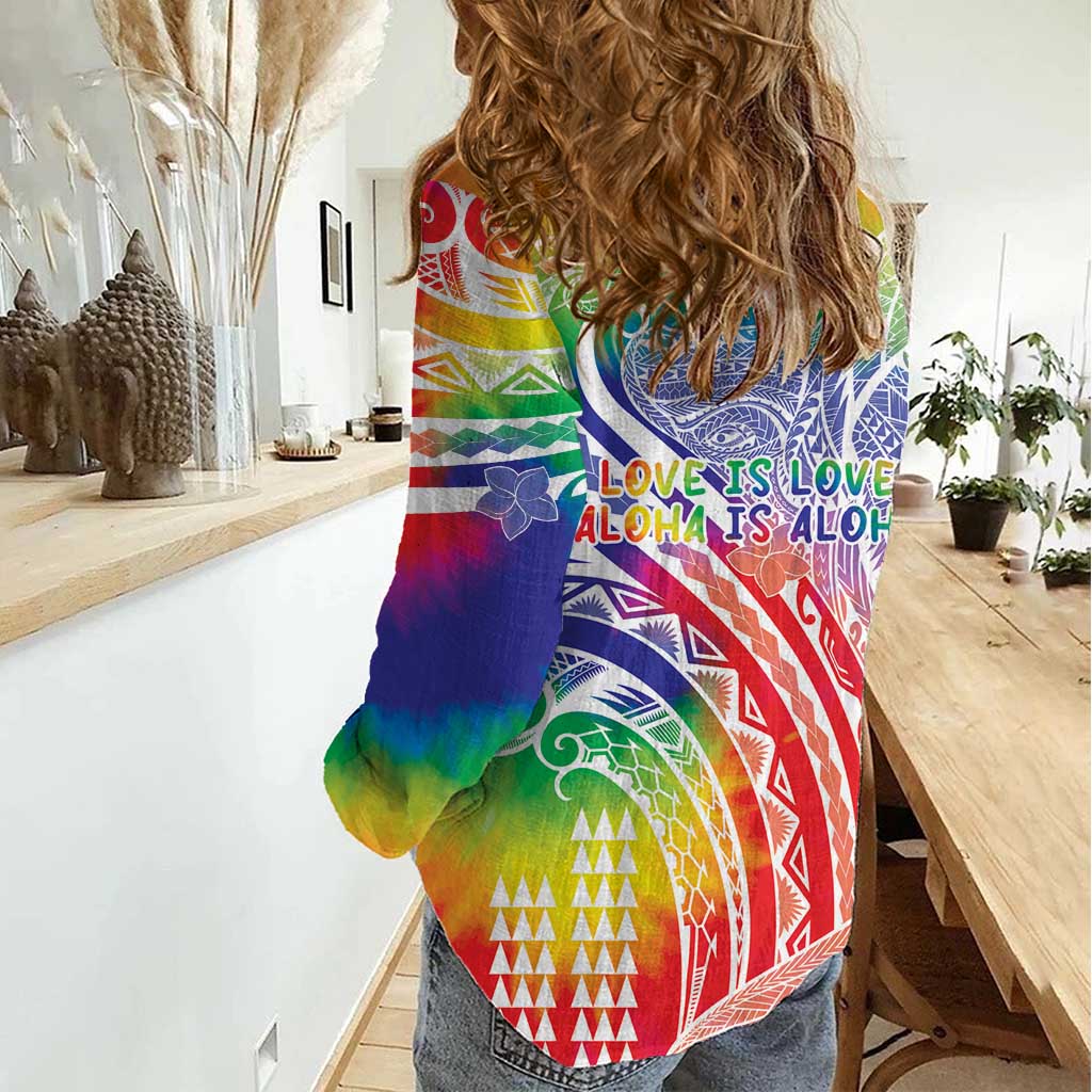 Aloha Pride Rainbow Tie Dye Women Casual Shirt Humpback Whale - Love is Love